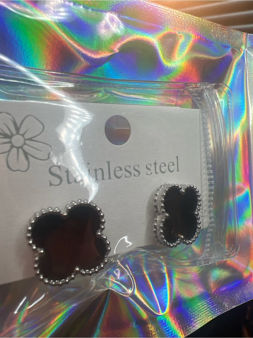 Stainless Steel Black Clover Stud Earrings